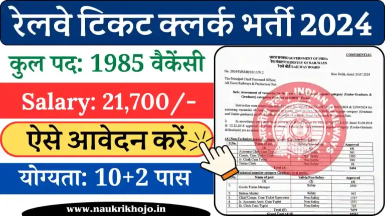 Railway Ticket Clerk Vacancy 2024