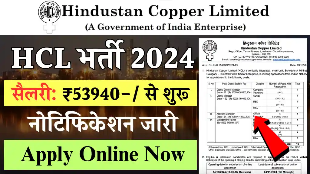 Hindustan Copper Limited Vacancy 2024